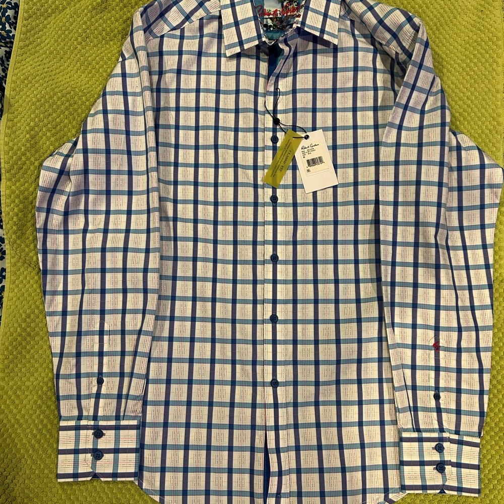Robert Graham Blue and White Checkered Men's Shirt